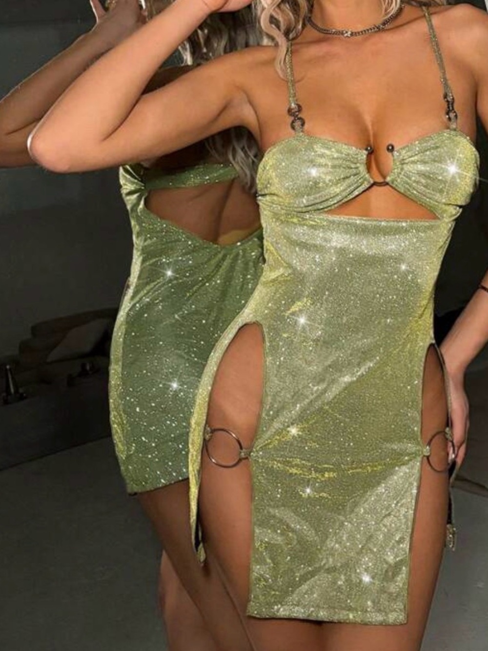 Sparkle Cutout Mini Dress OR coverup in GOLDEN Green
